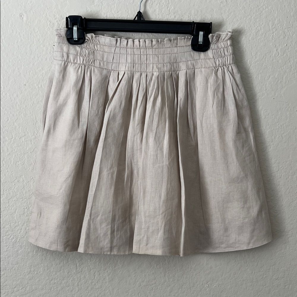EUC J. Crew 100% Linen Mini Skirt Cotton-Lined Pockets Beige in Size 2